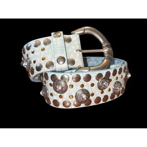 VTG Nanni Belt Leather Silver Studded Rhinestones ‎ Western Italy Wide